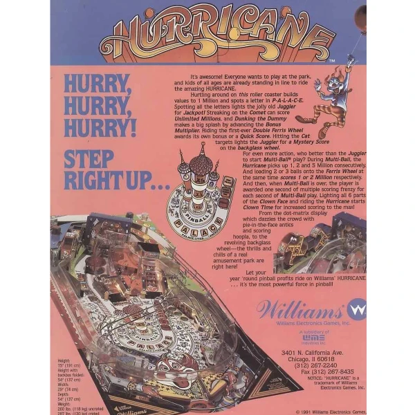 Hurricane Pinball Machine Williams