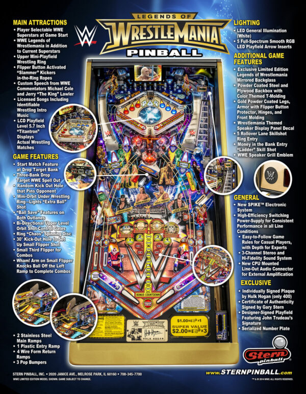 WWE image 6 600x772 - Legends of Wrestlemania Limited Edition Pinball Machine
