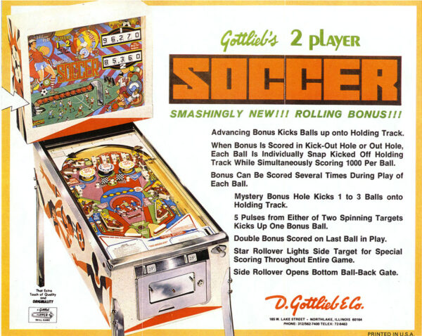 Soccer Pinball Machine by Gottlieb Flyer