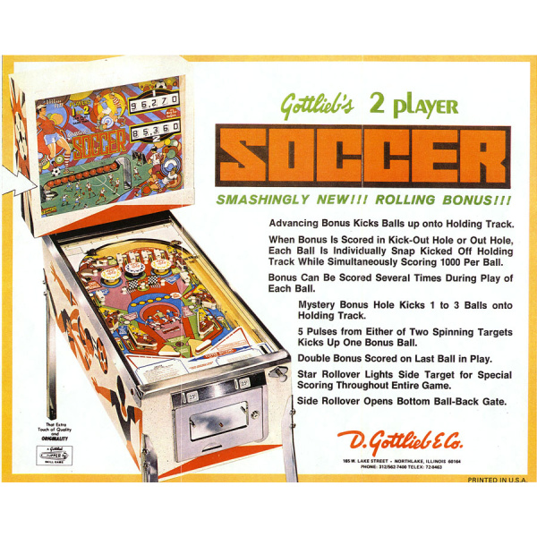 Soccer Pinball Machine by Gottlieb Flyer