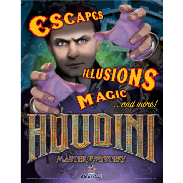 Houdini Master of Mystery Pinball FLYER Original NOS Game Magic Illusion Artwork 