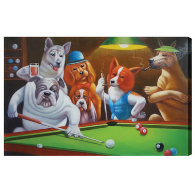 Dogs Playing Pool Oil Painting | Elite Home Gamerooms