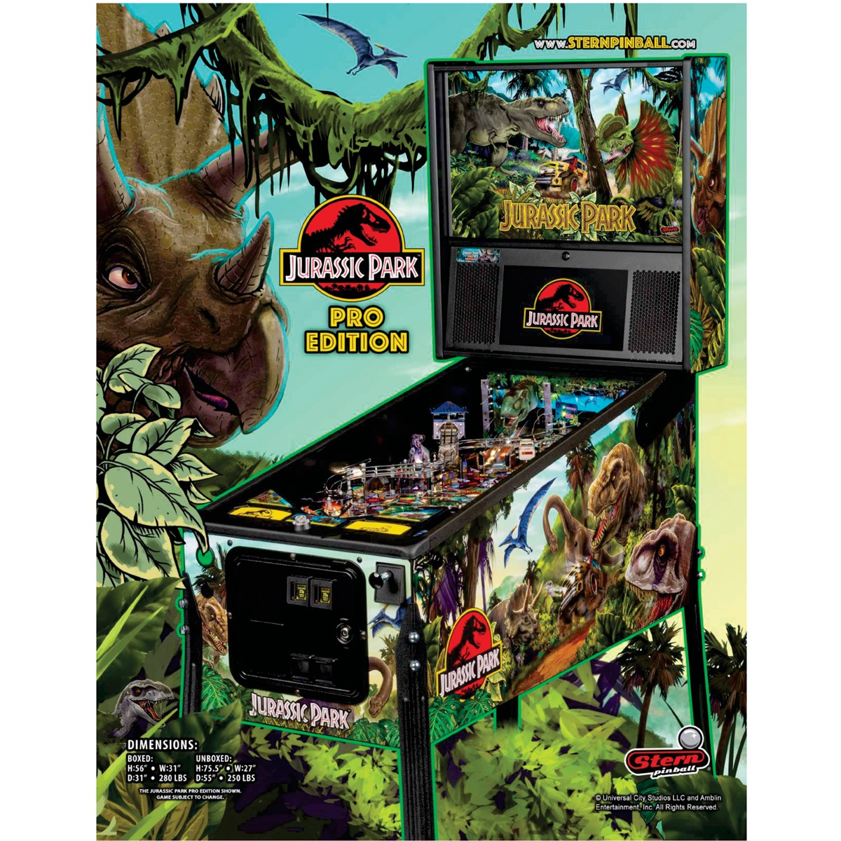 Jurassic Park Pro Pinball Machine Elite Home Gamerooms