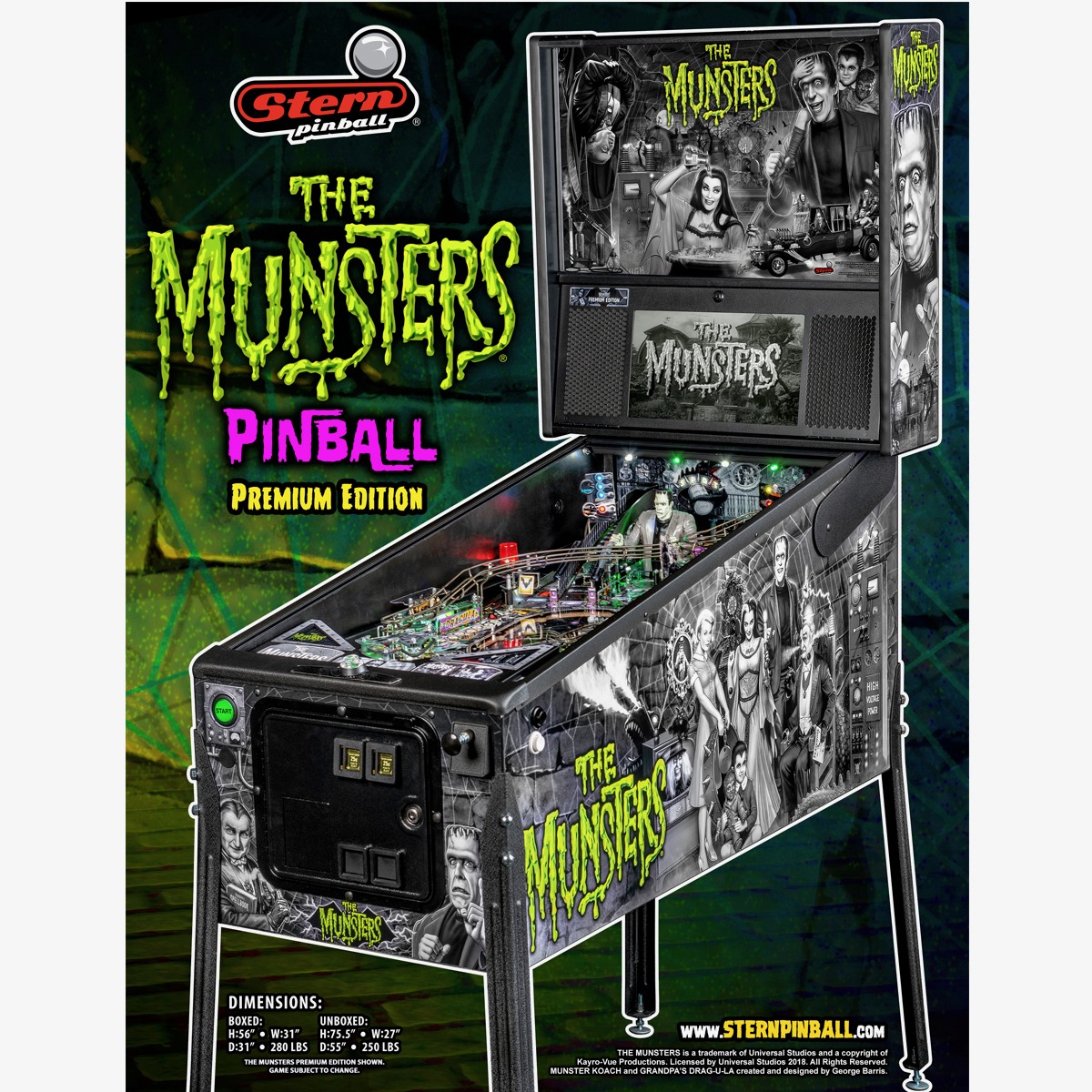 Munsters Premium Pinball Machine Elite Home Gamerooms