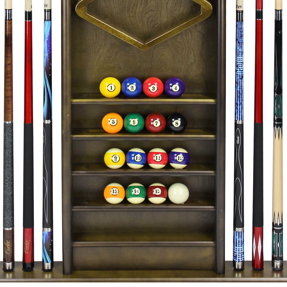 Deluxe Wall Cue Rack Cappuccino Elite Home Gamerooms