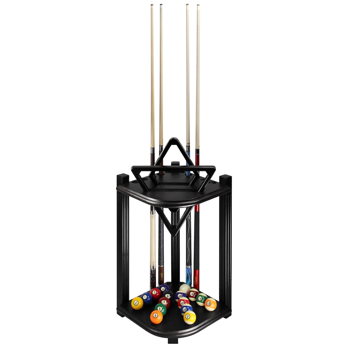 Double Thick Corner Cue Rack - Black - Elite Home Gamerooms