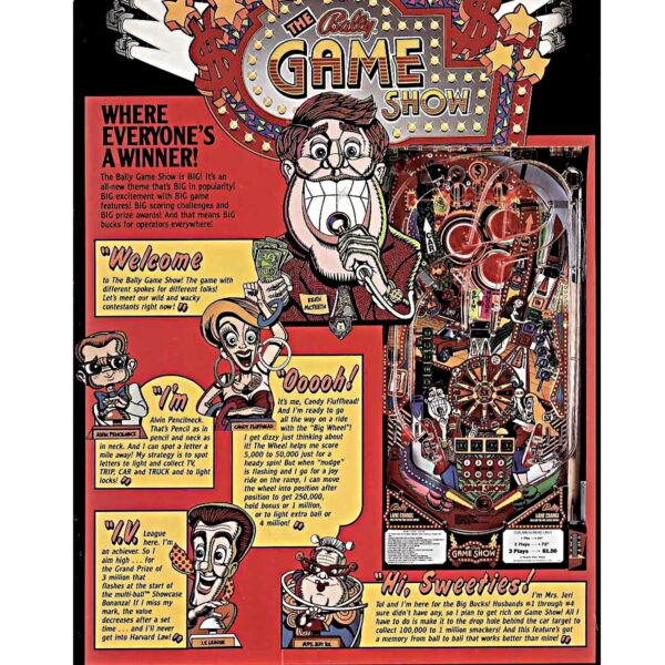 Game Show Pinball Machine Flyer back