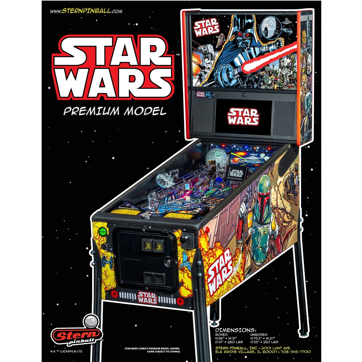 Star Wars Comic Art Premium Pinball Machine Elite Home Gamerooms