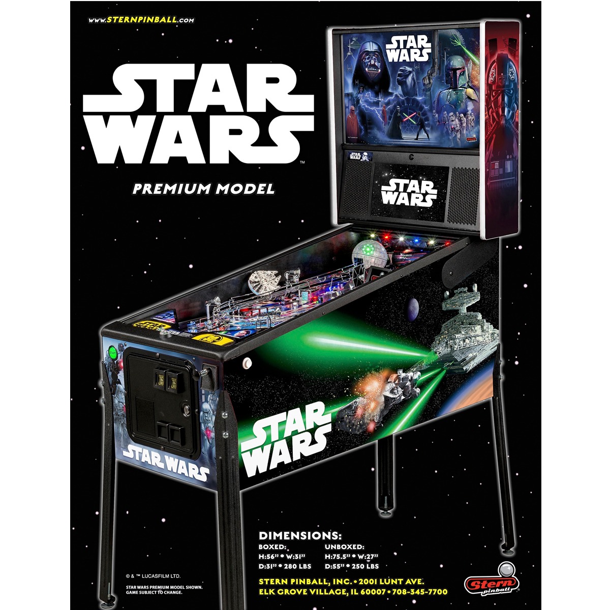 Star Wars Premium Pinball Machine Elite Home Gamerooms