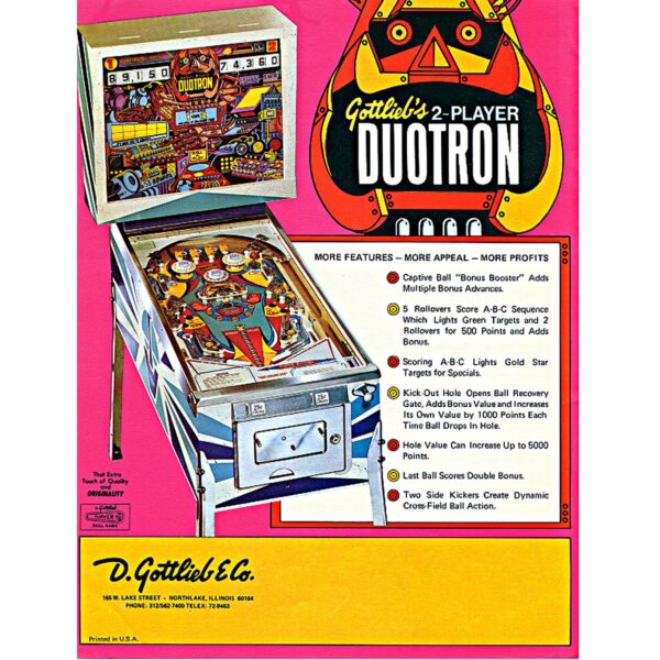 Duotron Pinball Machine Flyer