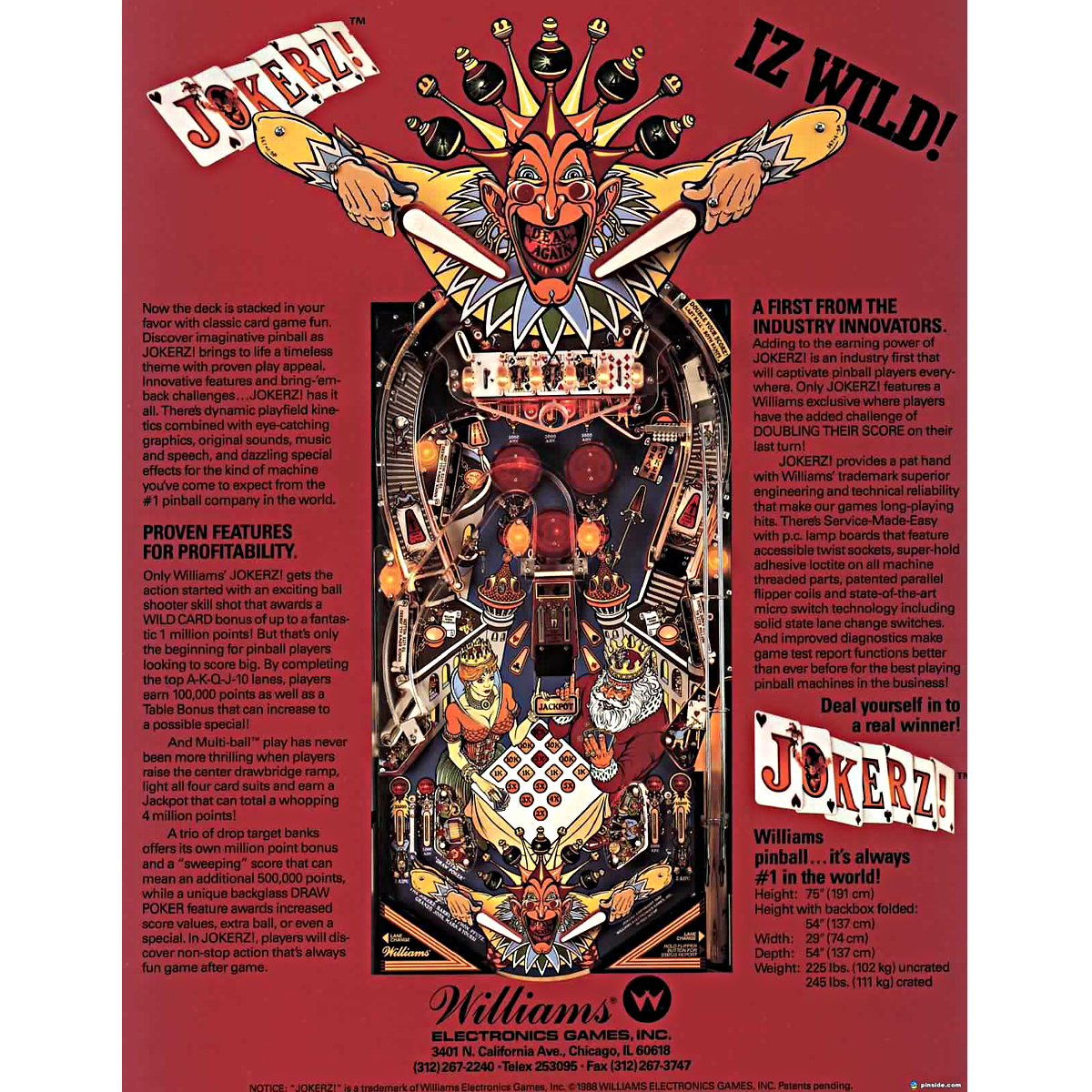 Jokerz! Pinball Machine Elite Home Gamerooms