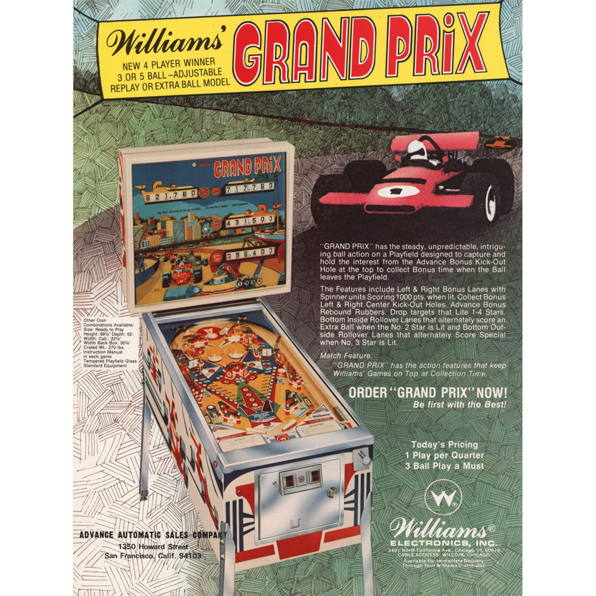 Grand Prix Pinball Machine Flyer